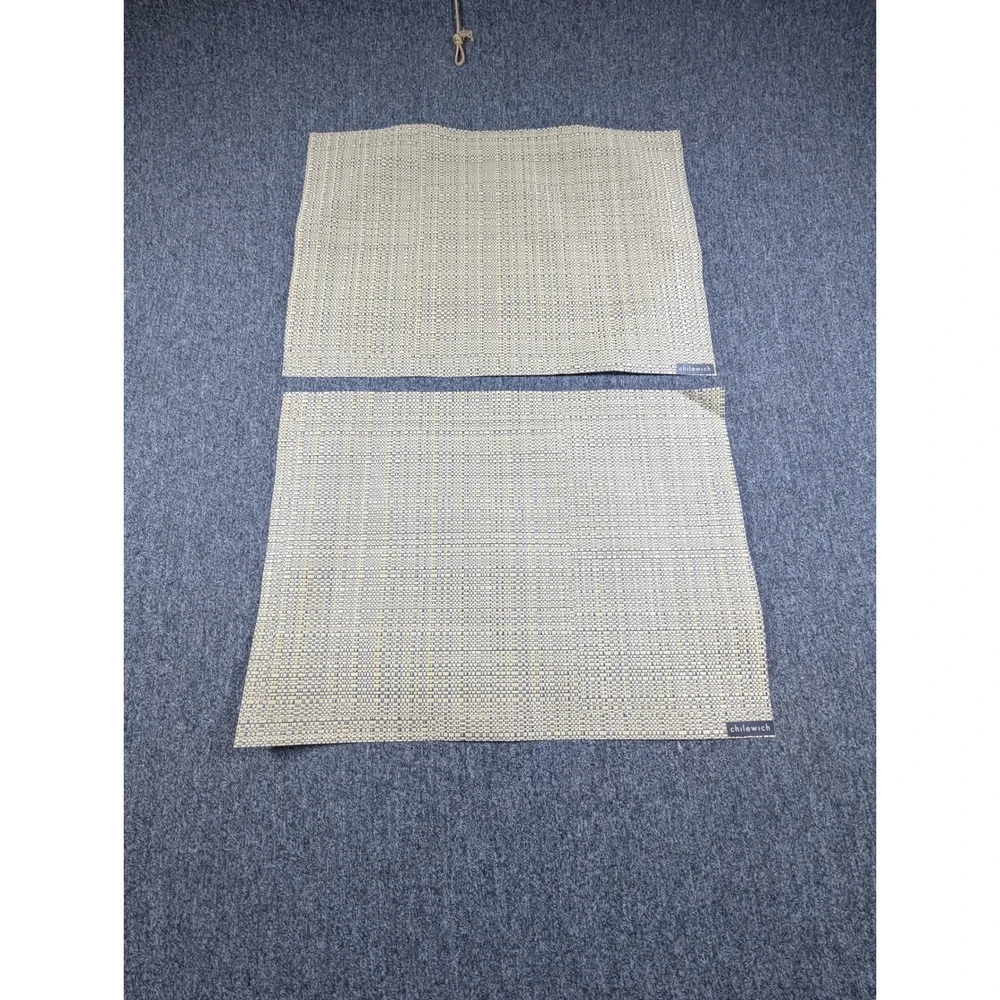 Chilewich Bamboo Woven Placemats Blue Cream Rectangular Set of 2 Table Mats